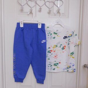 NWT 2pc Nike White Logo Shirt & Blue Logo Joggers Set sz 6